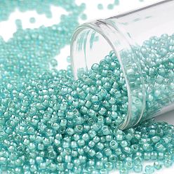 (954) Inside Color Aqua/Light Jonquil Lined TOHO Round Seed Beads, Japanese Seed Beads, (954) Inside Color Aqua/Light Jonquil Lined, 11/0, 2.2mm, Hole: 0.8mm, about 5555pcs/50g