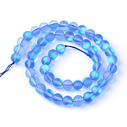 Royal Blue Synthetic Moonstone Beads Strands, Holographic Beads, Dyed, Frosted, Round, Royal Blue, 6mm, Hole: 1mm, about 60~62pcs/strand, 14~15 inch