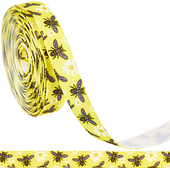 Желтый Репсовые ленты из полиэстера с принтом пчел, Подарочная упаковка, желтые, 3/8 дюйм (10 мм), около 5.00 ярдов (4.57 м) / рулон