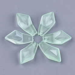 Light Green Transparent Spray Painted Glass Pendants, Quadrilateral, Light Green, 24.5x13x5.5mm, Hole: 1mm