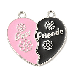 Цветок Эмали сплава сплит подвески, без кадмия и без свинца, платина, сердце с слово лучших друзей, цветок, 35x36x1 мм, отверстие : 3 мм