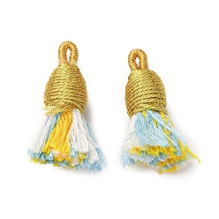 Желтый Хлопковые подвески с кисточками, полиэстером, желтые, 32~37x11~12 мм, отверстие : 2x4.5 мм