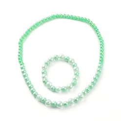 Mittleres Frühlingsgrün Acrylperlenarmband & Halskette Set für Kinder, mit transparenter Perle in Perle & ab Farbe plattiert & undurchsichtigen Acrylperlen, Runde, mittleres Frühlingsgrün, Innendurchmesser: 4-1/8 Zoll (10.4 cm), Innendurchmesser: 1.85 Zoll (47 mm)