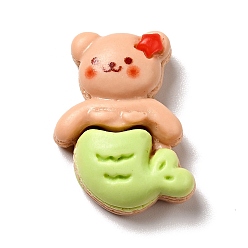 Медведь Кабошоны из непрозрачной смолы на тему океана, прекрасная мультяшная русалка, красочный, медведь, 24x18x8 мм