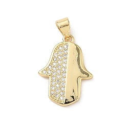 Hamsa Hand Латунные микро проложить кубического циркония подвески, без кадмия и без свинца, реальный 18 k позолоченный, хамса рука, 21x15x2 мм, отверстие : 3.5x4 мм