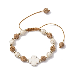 Верблюжий 8круглые браслеты из синтетического магнезита и рудракши диаметром 1 мм., регулируемые браслеты с перекрестной синтетической бирюзой для женщин и мужчин, верблюжие, внутренний диаметр: 2~3-3/8 дюйм (5~8.5 см), бусина : 8 mm