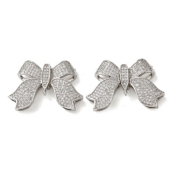 Платина Латунь микро проложить ссылки люстры компонентов кубического циркония, бантом, 3 Разъемы петли, платина, 20.5x30.5x6.5 мм, отверстие : 1.4 мм