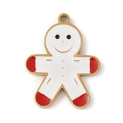 Gingerbread Man Рождественская тема ионного покрытия (IP) 304 подвески из эмали из нержавеющей стали, золотые, Колобок, 15.5x12.5x1.5 мм, отверстие : 1 мм
