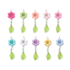 Нержавеющая Сталь Цвет Акрил с 304 большими подвесками из нержавеющей стали, цветок, цвет нержавеющей стали, 52x16x6 мм, отверстие : 3 мм