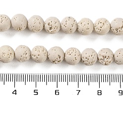 Floral White Synthetic Lava Rock Dyed Beads Strands, Round, Floral White, 7.5~8mm, Hole: 1mm, about 50pcs/strand, 14.88''(37.8cm)