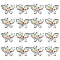 Серебро 16 кабошоны из сплава шт., со стеклом, бабочка, серебряные, 21x26.5x6.5 мм