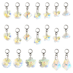 Clear AB 20Pcs 10 Style Glass European Dangle Charms, with 304 Stainless Steel Findings, Clear AB, 18~27mm, 2pcs/style