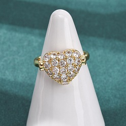 Настоящее золото 18K Открытые кольца манжеты из латуни с микропаве и кубическим цирконием, сердце, стойки покрытие, долговечный, без кадмия и без свинца, реальный 18 k позолоченный, размер США 7 1/4 (17.5 мм)