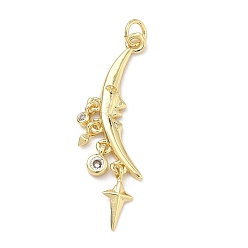 Настоящее золото 18K Латунные микро проложить кубического циркония подвески, звезда с лунными чарами, долговечный, без кадмия и без свинца, реальный 18 k позолоченный, 37x9.5x2 мм, Перейти кольцо: 5x1 мм, внутренний диаметр: 3 мм