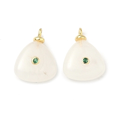 Белый Нефрит Натурального белого нефрита подвески, Треугольные подвески с латунными фианитами в технике паве, без кадмия и без свинца, долговечный, стойки покрытие, реальный 18 k позолоченный, 20x15x5.5 мм, отверстие : 2.2 мм
