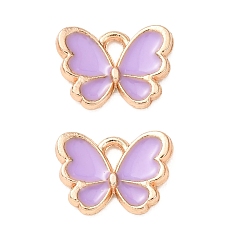 Plum Alloy Enamel Pendants, Butterfly Charms, Golden, Plum, 9x12.5x2mm, Hole: 1.5x2mm