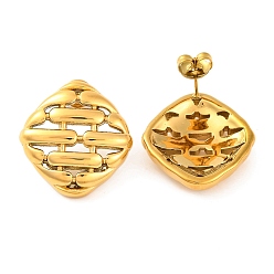 Настоящее золото 14K Ионное покрытие (ip) 304 серьги-гвоздики из нержавеющей стали, ромб, реальный 14 k позолоченный, 23x22 мм