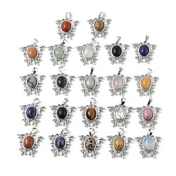 Mixed Stone Natural & Synthetic Mixed Gemstone Pendants, with Rack Plating Brass Findings, Cadmium Free & Lead Free, Butterfly Charms, 25~26x26.5~27x8~9mm, Hole: 8.5x5.5mm