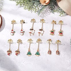 (52) Непрозрачная лаванда Сплав эмаль серьги, с 304 гайками из нержавеющей стали, золотые, разноцветные, 46~57x16 мм, 6 пар / набор