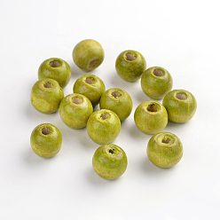 Lime Green Natural Maple Wood Beads, Dyed, Round, Lime Green, 12x10.5mm, Hole: 3mm, about 1800pcs/1000g