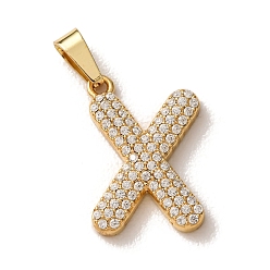 Letter X 304 Stainless Steel Micro Pave Clear Cubic Zirconia Pendants, Letter Charms, Golden, Ion Plating(IP), Letter X, 18x12x2.5mm, Hole: 6x2.5mm