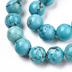 Synthetic Turquoise Synthetic Green Turquoise Beads Strands, Round, Dyed, 8~8.5mm, Hole: 1mm, about 47pcs/strand, 15.5 inch