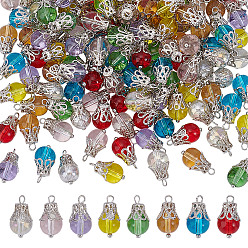 (52) Непрозрачная лаванда 120шт. 8 цвета стеклянные подвески, круглые, с платиновым железным колпачком и латунными штифтами с шарообразными головками, разноцветные, 14x8.5x8.5 мм, отверстие : 1.6 мм, 15 шт / цвет