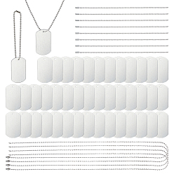 Rectangle 60Pcs Aluminum Big Pendants, Blank Tags, with 32Pcs Iron Ball Necklace Making, 32Pcs Iron Tag Chains, Rectangle, 51x29x1mm, Hole: 3mm