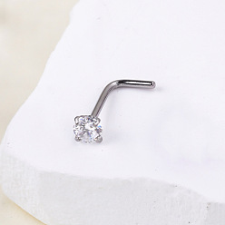 Плоский Круглый Стиль бохо 304 Г-образные кольца для носа из нержавеющей стали с прозрачными кубическими цирконами, цвет нержавеющей стали, плоско-круглые, 8 мм