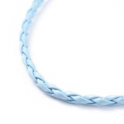 Light Sky Blue Trendy Braided Imitation Leather Necklace Making, with Iron End Chains and Lobster Claw Clasps, Platinum Metal Color, Light Sky Blue, 16.9 inchx3mm