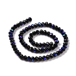 Black Electroplate Opaque Solid Color Glass Beads Strands, Half Rainbow Plated, Faceted, Rondelle, Black, 2.5x1.5mm, Hole: 0.4mm, about 195pcs/strand, 11 inch(27.5cm)