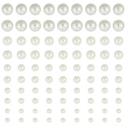 Creamy White Gorgecraft ABS Plastic Imitation Pearl Cabochons, Self-adhesive, Half Round, Creamy White, 4~10mm, Card: 10x20cm