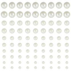 Ivoire Cabochons en plastique imitation perle abs, auto-adhésif, autocollant, demi-tour, blanc crème, 4~10mm, Carte: 10x20cm