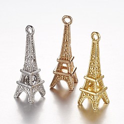 (52) Непрозрачная лаванда Латунные подвески, долговечный, Эйфелева башня, без свинца и без кадмия, разноцветные, 21.5x6.5x6.5 мм, отверстие : 1 мм