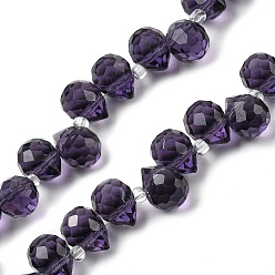 Фиолетовый Прозрачные стеклянные бусины, слезинки, Топ пробуренной, граненые, фиолетовые, 10.5x8 мм, отверстие : 1.2 мм, около 95~100 шт / нитка, 61~62 см