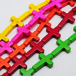 (52) Непрозрачная лаванда Синтетических нитей бирюзовые бусы, окрашенные, крестик, разноцветные, 16x12x3.5 мм, отверстие : 1 мм, около 24 шт / нитка, 15.25 дюйм