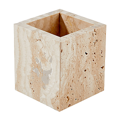 Blanched Almond Rectangle Marble Storage Holder for Bathroom, Blanched Almond, 8.9x8.9x9.9cm
