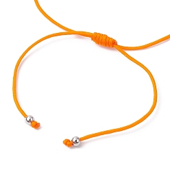 Orange Natural Dyed White Jade Braided Bead Bracelets, Adjustable Heart Alloy Link Bracelets for Women, Orange, Inner Diameter: 3/4~3-3/8 inch(8.5cm)