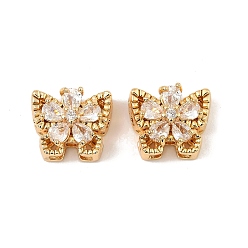 Прозрачный Латунные микро проложить кубического циркония бусы, бабочка, реальный 18 k позолоченный, прозрачные, 11x13x7 мм, отверстие : 1.4 мм