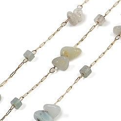 Flower Amazonite Ионное покрытие (ip) 316 цепи из хирургической нержавеющей стали, с натуральным амазонитом, с катушкой, пайки, 2.5x0.9x0.2 мм