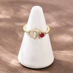 (52) Непрозрачная лаванда Латунные микропаве кубические цирконии манжеты открытые кольца для женщин, сердце, стойки покрытие, долговечный, без кадмия и без свинца, реальный 18 k позолоченный, разноцветные, размер США 7 1/4 (17.5 мм)