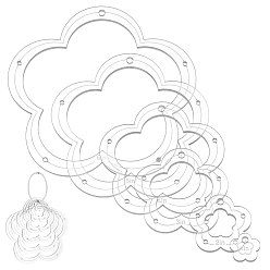Цветок Прозрачный акриловый шаблон для шитья, с железным вкладышем, переплет на шарнирных кольцах, цветок, 25~150x25~150x3.5 мм, отверстие : 3.5 мм