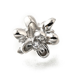 Платина Латунь микропаве прозрачный кубический цирконий европейский бисер, цветок, бусины с большим отверстием, долговечный, без кадмия и без свинца, стойки покрытие, платина, 12x7.5 мм, отверстие : 4.7 мм