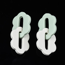 Aquamarine Handmade Polymer Clay Linking Rings, Double Oval Flower, Aquamarine, 51mm, Ring: 32x24x3mm
