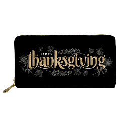Word Thanksgiving Day Theme Imitation Leather Coin Purse for Women, Wallet with Zipper, Clutch Bag, Word, 20x25x2.5cm