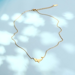 Golden 304 Stainless Steel Pendant Necklaces with Cable Chains, Dolphin, Golden, 17.72 inch(45cm)