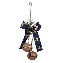 Сиена Рождественские тематические тканевые банты подвесные украшения, с железным колокольчиком для подвешивания елочных украшений, цвет охры, 240x180 мм