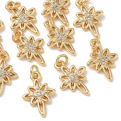 Real 18K Gold Plated SHEGRACE Brass Clear Cubic Zirconia Charms, Snowflake Charms, Cadmium Free & Lead Free & Nickel Free, Real 18K Gold Plated, 14.5x10x1.5mm, Hole: 2mm