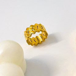 Real 18K Gold Plated 304 Stainless Steel Finger Rings, Wave, Real 18K Gold Plated, US Size 7(17.3mm)