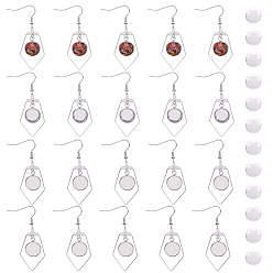 Stainless Steel Color DIY Earring Making, with Stainless Steel Dangle Earrings, Cabochon Settings, Glass Cabochons, Stainless Steel Color, 40pcs/box